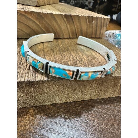 Bar Gemstone Cuff Bracelet‎ in Antique Silver Style, Southwestern Chic, Ships in - Picture 5 of 11